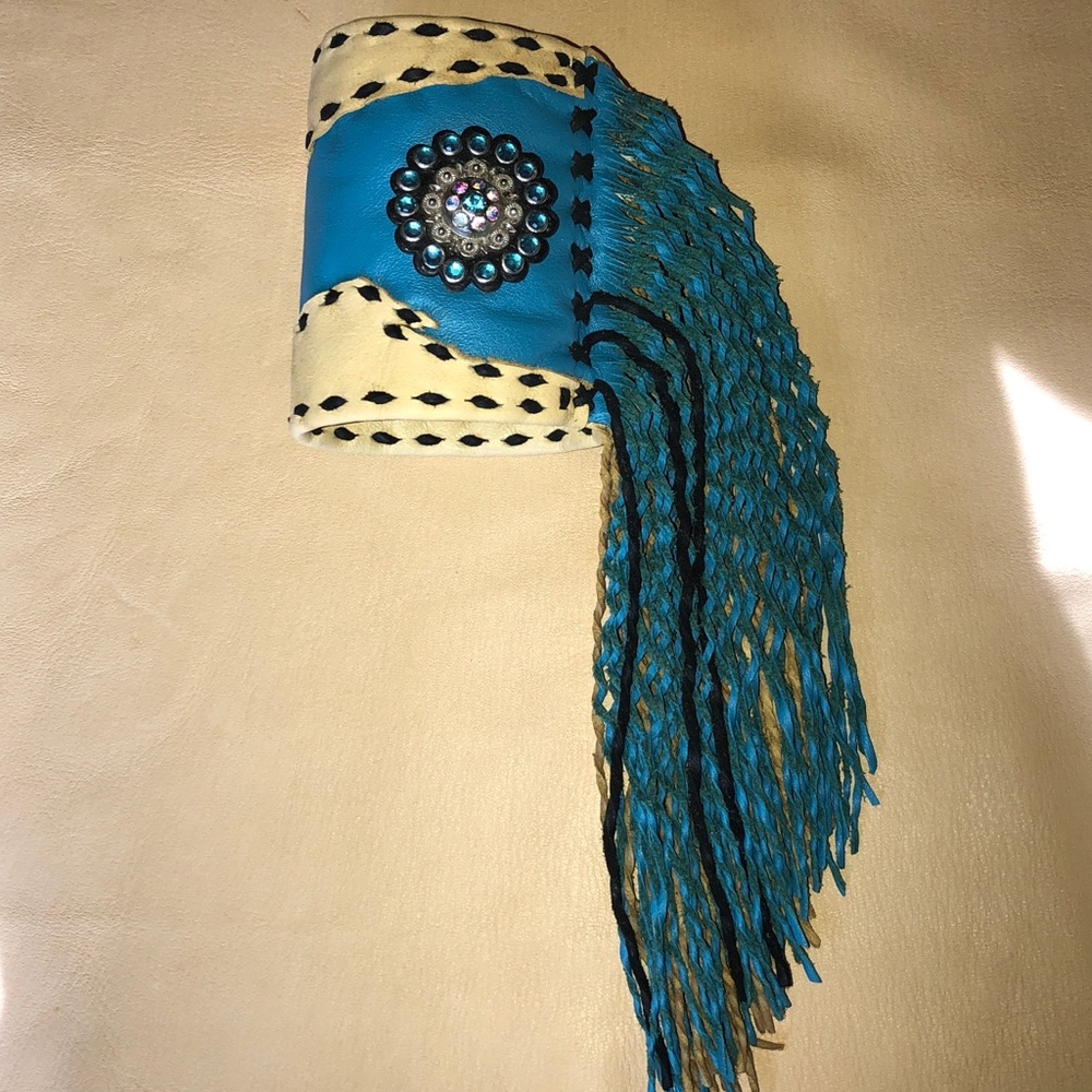 Handmade, leather cuff bracelet with fringe
